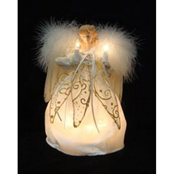 Clear Lights KSA 16.5 Lighted Ivory and Gold Angel Christmas Tree Topper 